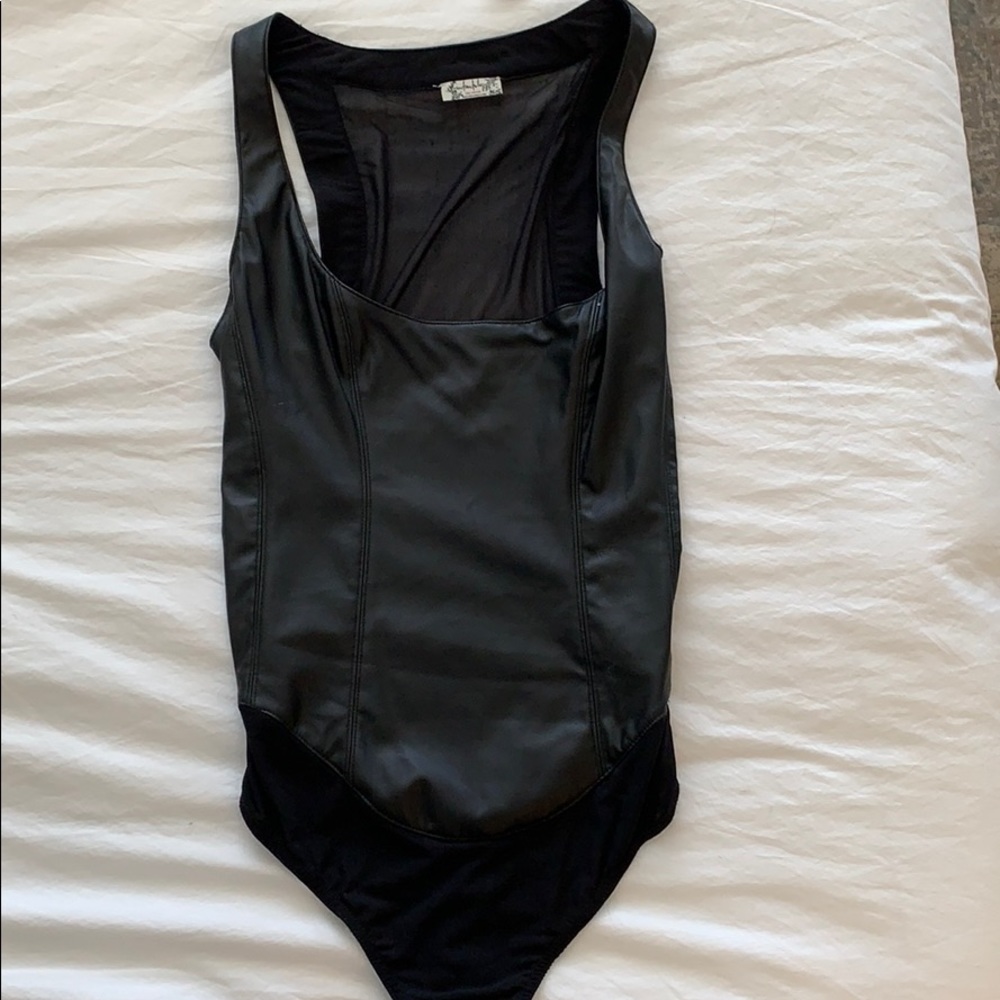 Black leather Free People bodysuit